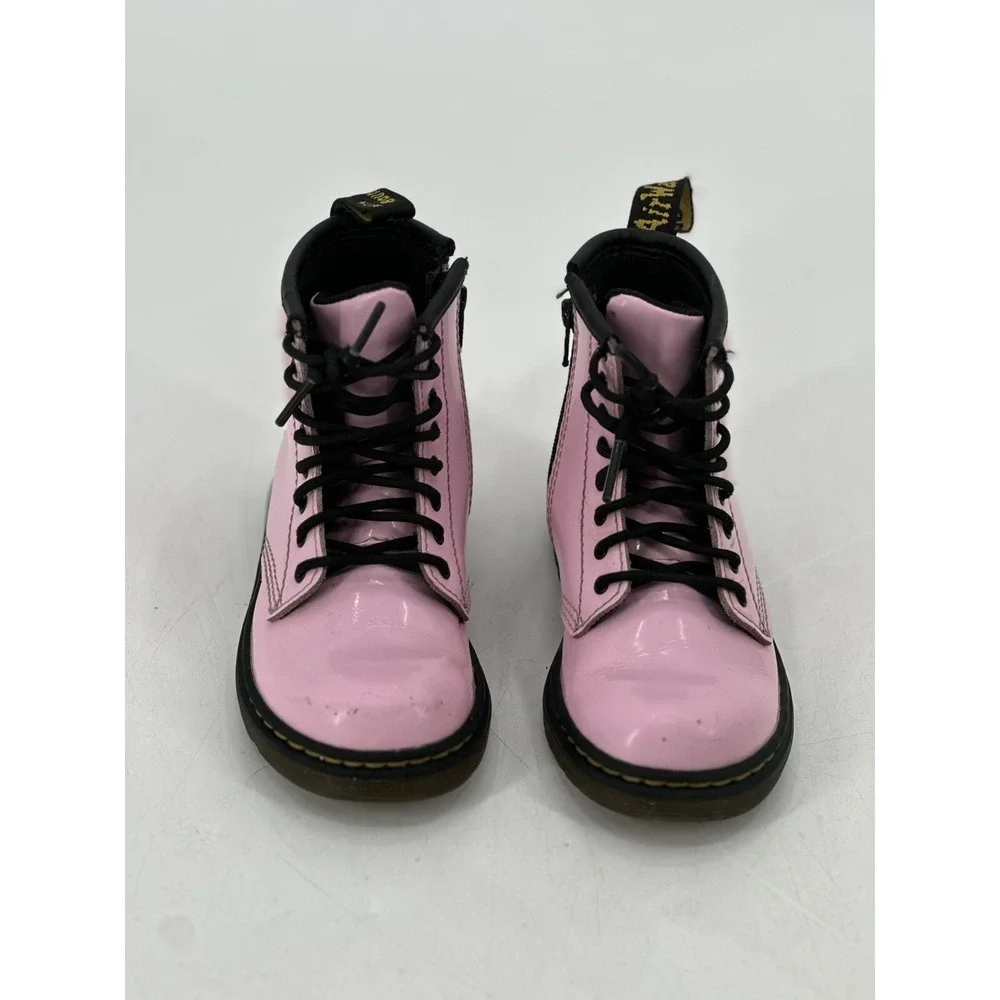 Dr Marten's 1460 Boot Kids Sz 9 Light Pink Lace‎ Up Edgy Combat Patent Leather
